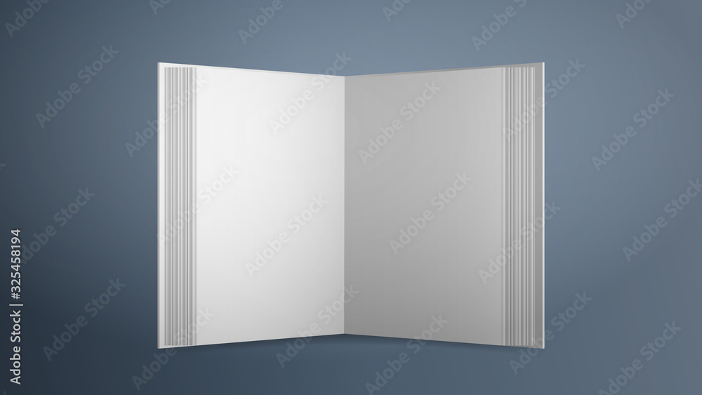 Realistic white blank book. Vector. Open book with empty sheets on a gray background. Good for advertising books. Realistic white blank book. Vector. Open book with empty sheets on a gray background. Good for advertising books.