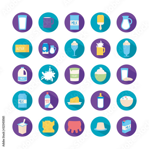Isolated dairy flat style icon set vector design