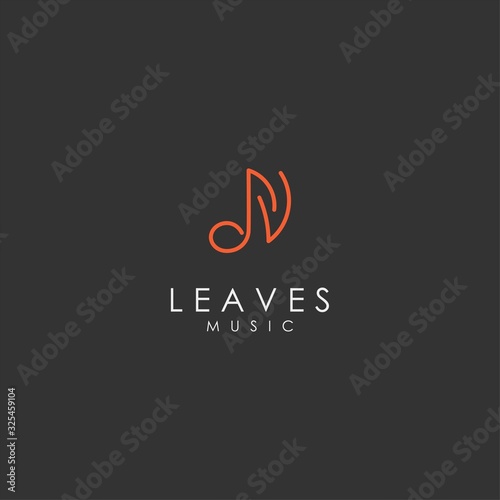 outline music with leaf for music brand company logo design inspiration