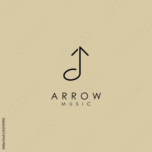 music with arrow logo monoline / line art style