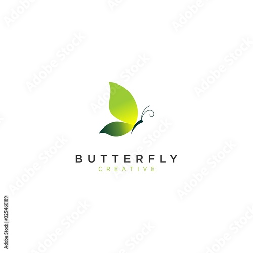 Creative butterfly with green color gradation. Modern style with fresh and natural color logo template