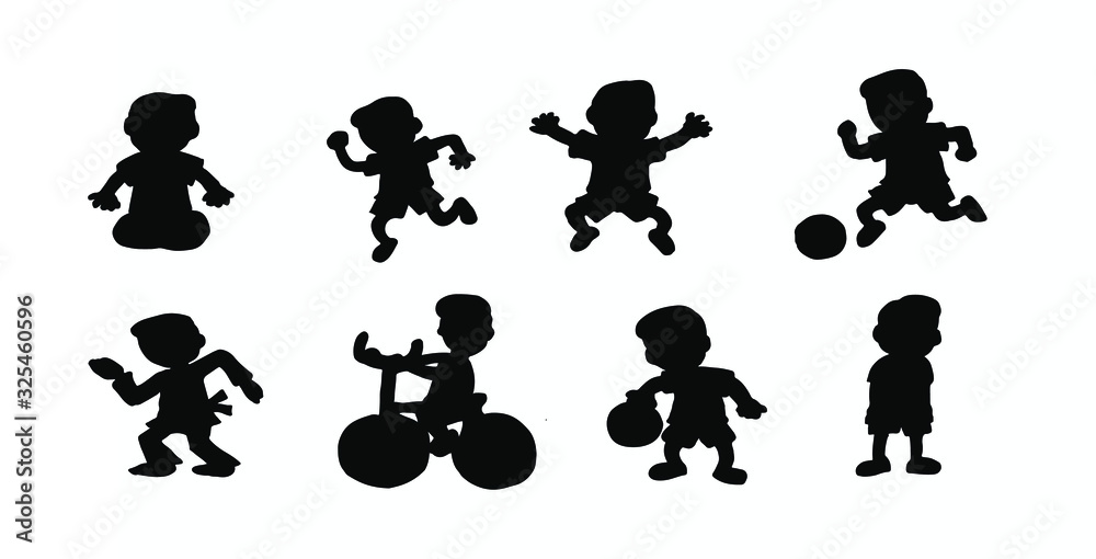 children's activities silhouette. vector cartoon.
