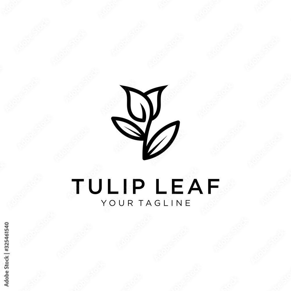 Tulips with leaf logo. Line art, outline, monoline, silhouette style  tulips flower. For salon or cosmetics brand logo template