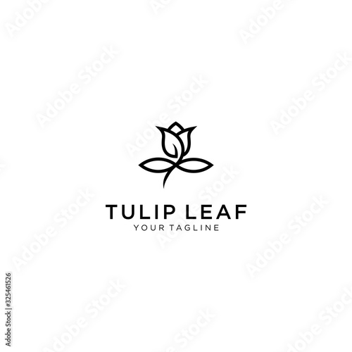 Tulips with leaf logo. Line art, outline, monoline, silhouette style  tulips flower. For salon or cosmetics brand logo template