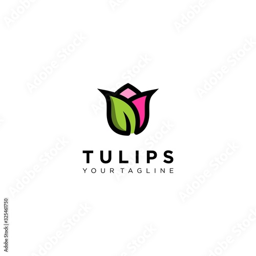 Tulips flower logo with modern style for cosmetics or beauty spa logo template