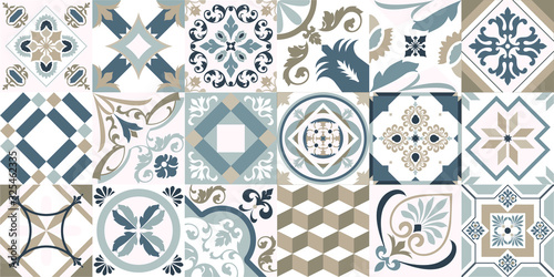 Lisbon geometric Azulejo tile vector pattern, Portuguese or Spanish retro old tiles mosaic, Mediterranean seamless turquoise and yellow design. Ornamental textile background