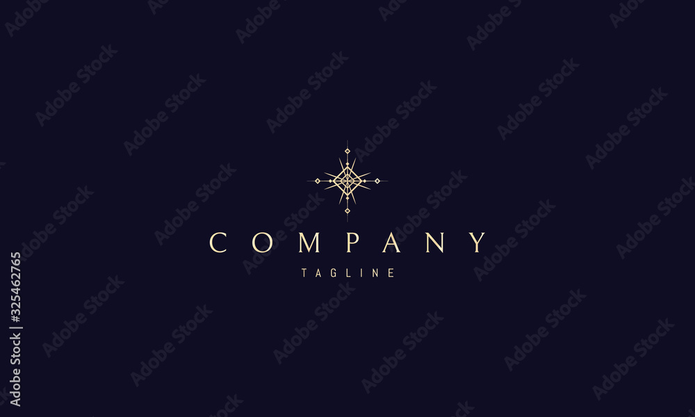 Vector golden logo on which an abstract image of a cross that also looks like a star. Vector golden logo on which an abstract image of a cross that also looks like a star.