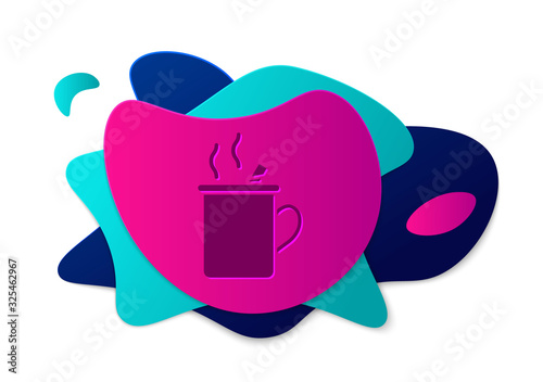 Color Mulled wine with glass of drink and ingredients icon isolated on white background. Cinnamon stick, clove, lemon slice. Abstract banner with liquid shapes. Vector Illustration