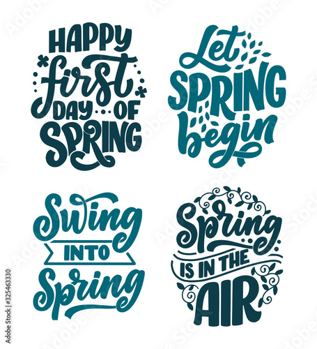 Set with Spring time lettering greeting cards. Fun season slogans. Typography posters or banners for promotion and sale design. Calligraphy prints. Vector