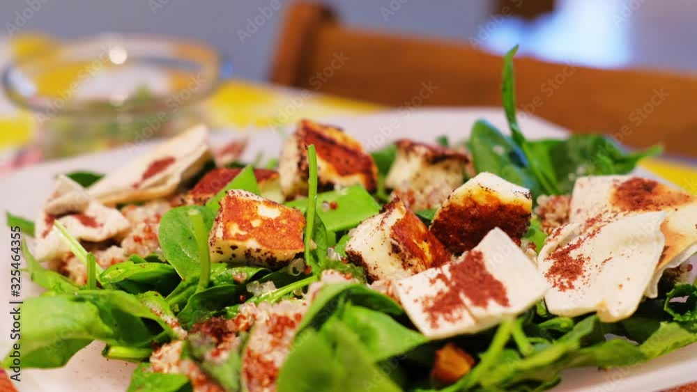 Fresh and breezy summer day meal. Grilled Haloumi Fattoush Salad with Rainbow Quinoa & Medjool Dates. Fresh and breezy summer day meal. Grilled Haloumi Fattoush Salad with Rainbow Quinoa & Medjool Dates.