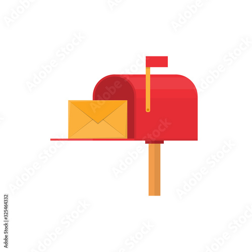 Mailbox. Open red mailbox with yellow envelope