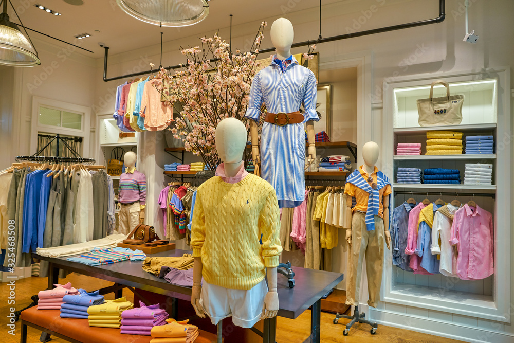 SINGAPORE - CIRCA APRIL, 2019: interior shot of Polo Ralph Lauren store in  the Shoppes at Marina Bay Sands. Stock Photo | Adobe Stock