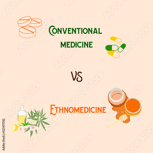 natural medicine chest. Conventional VS herbal med