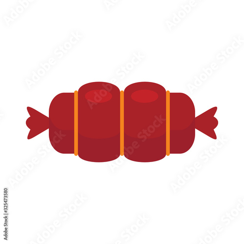 Smoked sausage flat icon. Vector Smoked sausage in flat style isolated on white background. Element for web, game and food meat advertising