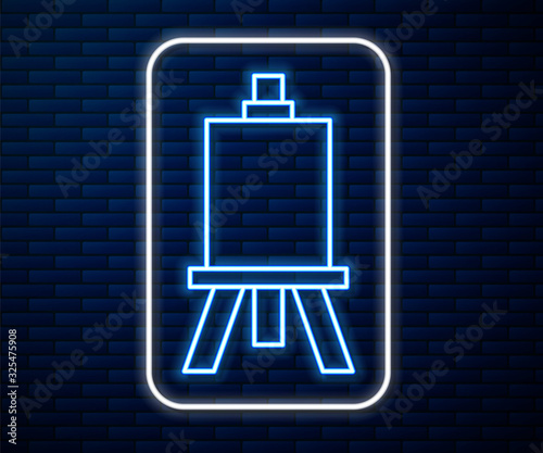 Glowing neon line Wood easel or painting art boards icon isolated on brick wall background. Vector Illustration