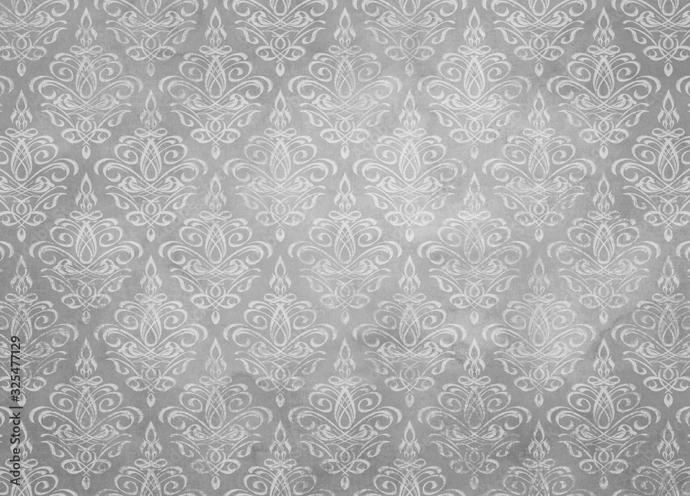 Desaturated Gray Damask Wallpaper Pattern Texture With Watercolor Stains  Stock Illustration | Adobe Stock