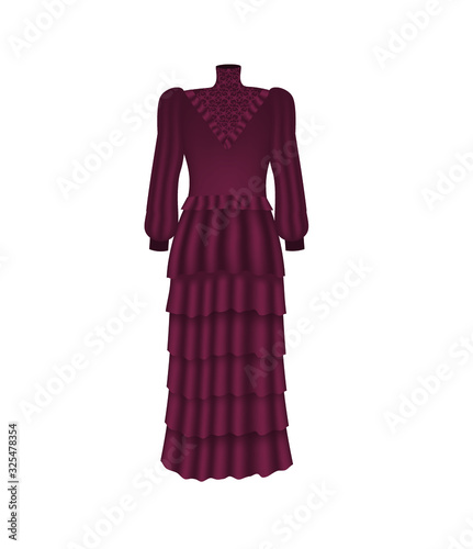 Long burgundy dress. vector illustration