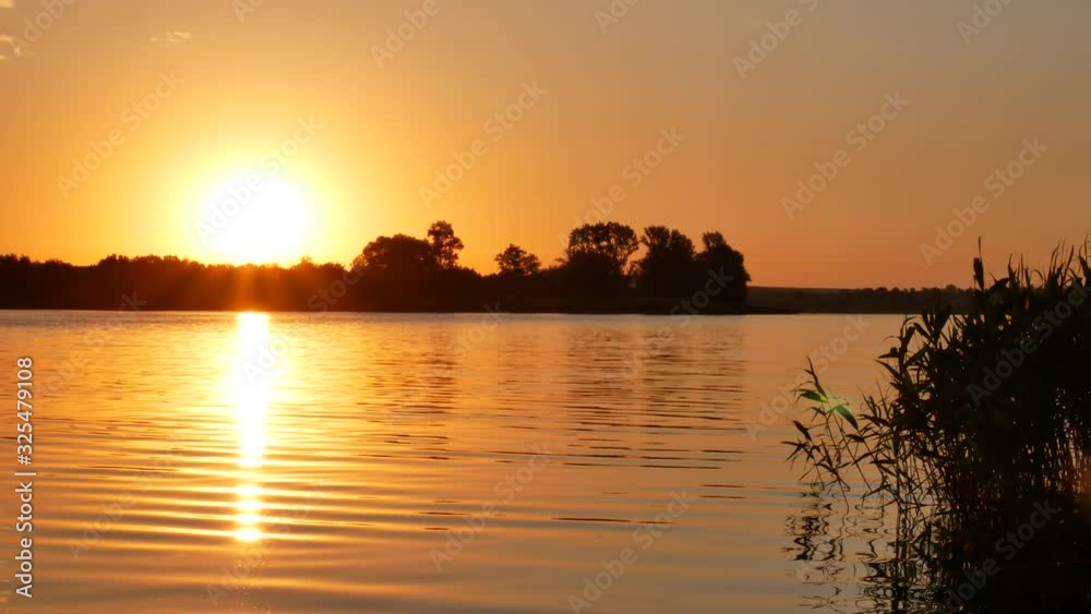 Sunrise over river Surface with trees background Sunrise over river Surface with trees background