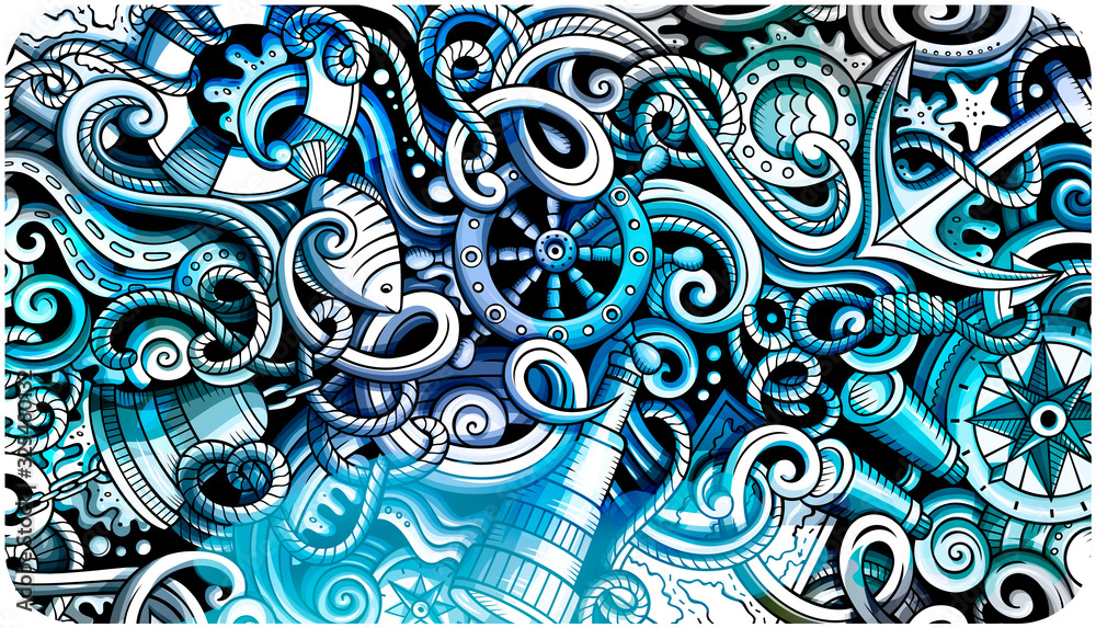 Obraz Morskie ręcznie rysowane doodle transparent. Kreskówka szczegółowe ulotki.