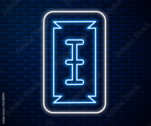 Glowing neon line Blade razor icon isolated on brick wall background. Vector Illustration