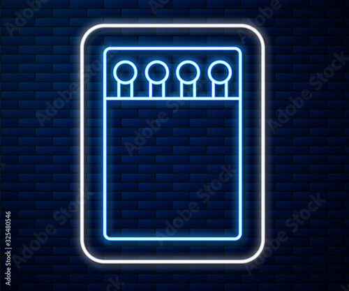 Glowing neon line Open matchbox and matches icon isolated on brick wall background. Vector Illustration