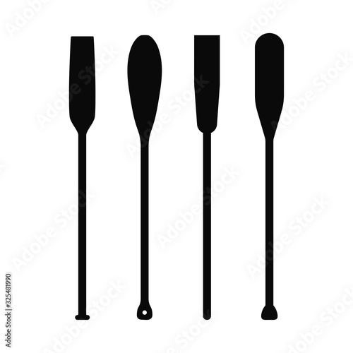 Set of silhouette oar paddle boat
