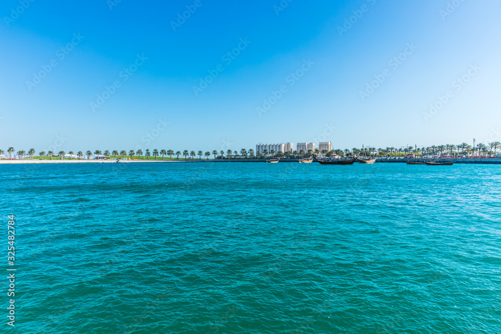 Corniche  Seaside  Promenade Park on the Persian Gulf in Doha, Qatar, Middle East