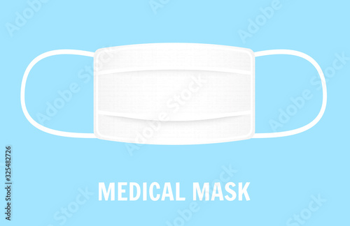 Medical shielding bandage on blue background. Surgical mask to cover the mouth and nose. Protection concept. Vector illustration