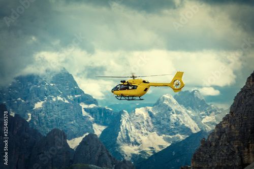 Canvas Print Panoramic flight over the mountains. Air transport.