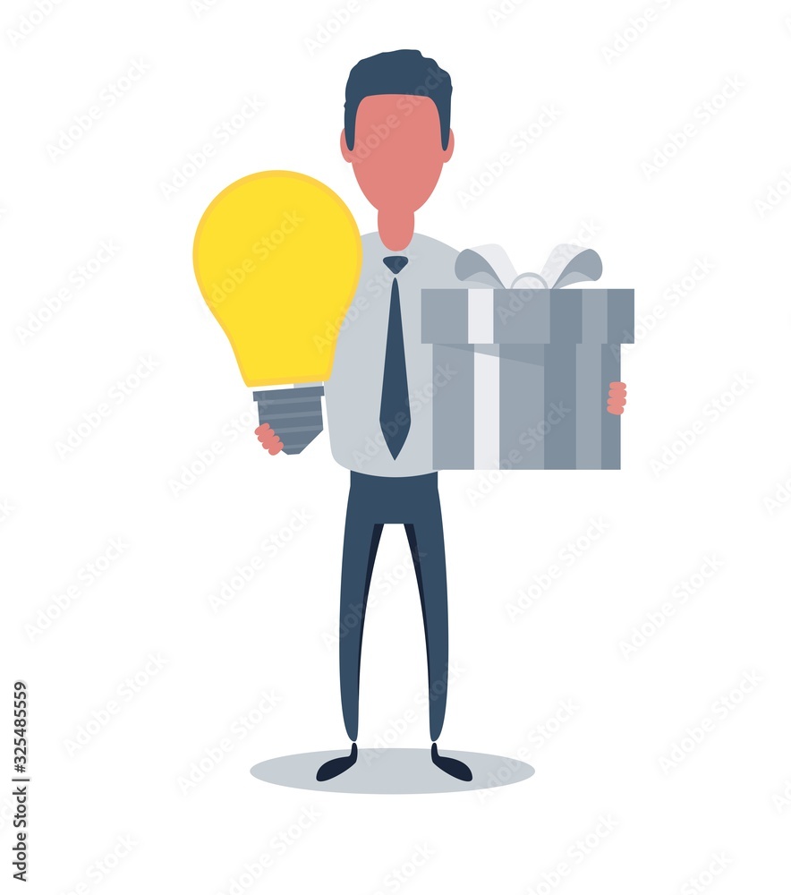 Businessman or clerk. Male character in trendy simple style with objects, flat vector illustration. Business concept. Isolated on white background. Businessman or clerk. Male character in trendy simple style with objects, flat vector illustration. Business concept. Isolated on white background.