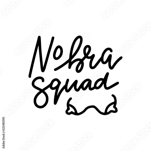 No bra squad. Sticker for social media content. Vector hand drawn boobs illustration design. Bubble pop art style label, poster, t shirt print, post card, video blog cover