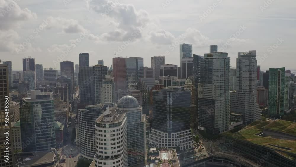 Vancouver BC Canada Aerial v12 Panoramic downtown & beyond cityscape view from near Canada Place - August 2019 Vancouver BC Canada Aerial v12 Panoramic downtown & beyond cityscape view from near Canada Place - August 2019