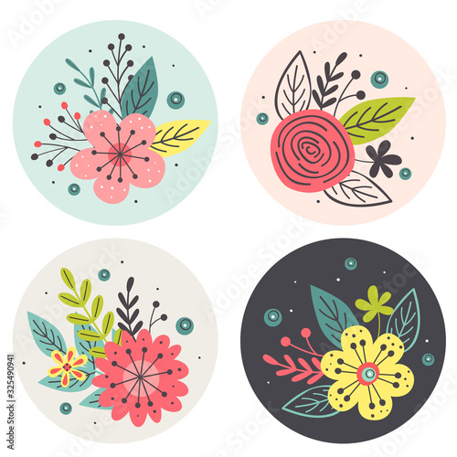 circle tags with flowers on white background  - vector illustration, eps    