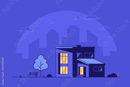 Modern house with big city on background