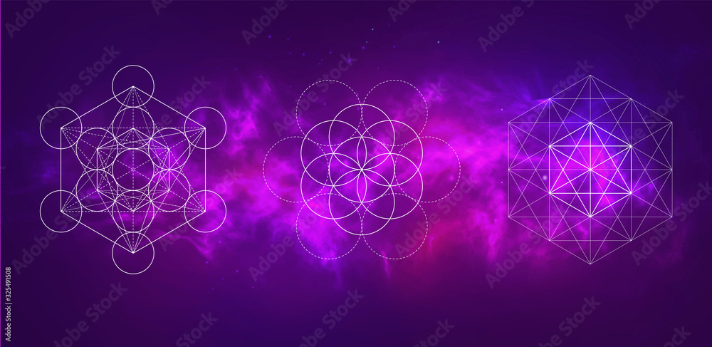 custom made wallpaper toronto digitalVector cosmic illustration. Colorful space background with sacred geometry symbols
