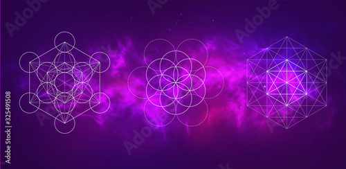 Wallpaper Mural Vector cosmic illustration. Colorful space background with sacred geometry symbols Torontodigital.ca