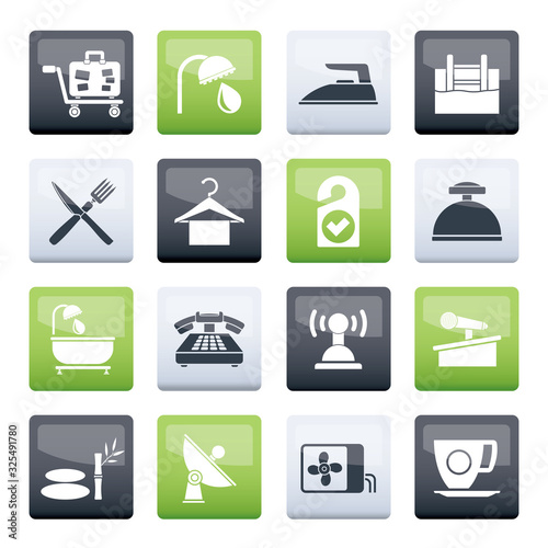 Hotel and motel icons over color background - Vector icon Set