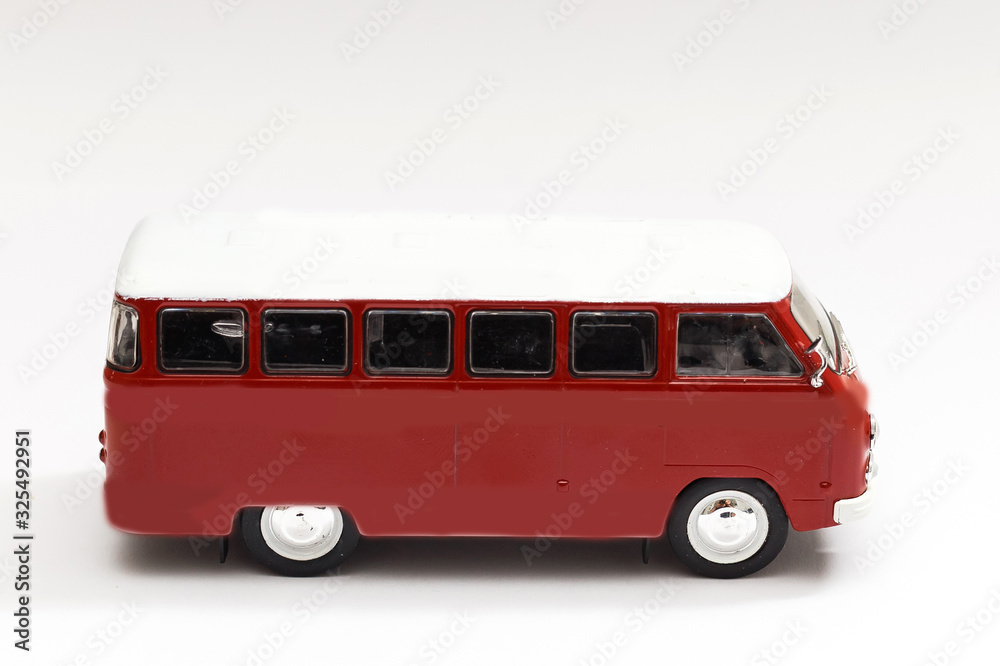 Vintage red retro bus, isolated on white.