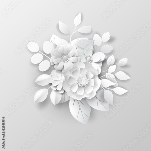 Paper art flowers background. Vector illustration.