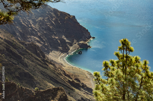 Mirador de Las Playas located in pine tree forest on El Hierro island. Spectacular views from the point above the clouds. Canary islands, Spain