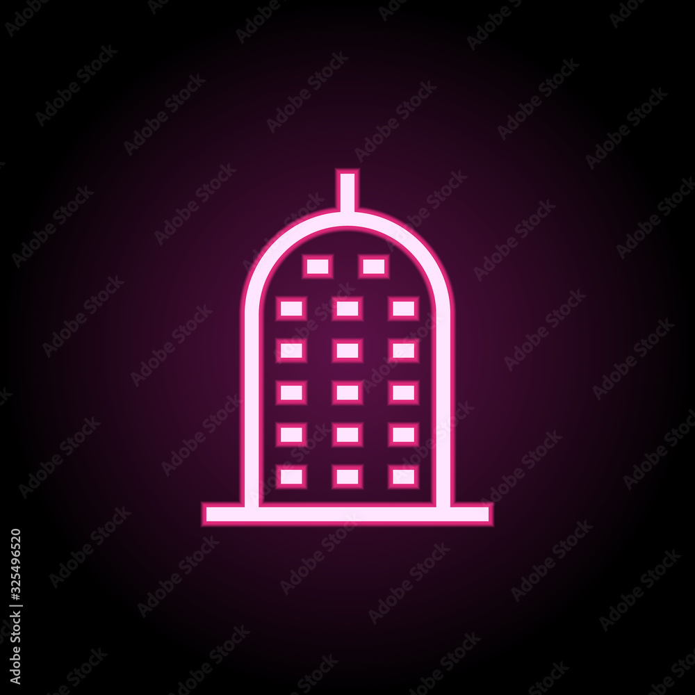 Building neon icon. Simple thin line, outline vector of building icons for ui and ux, website or mobile application Building neon icon. Simple thin line, outline vector of building icons for ui and ux, website or mobile application
