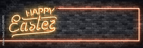 Vector realistic isolated neon sign of Easter flyer logo for template decoration and covering on the wall background. Concept of Happy Easter celebration.