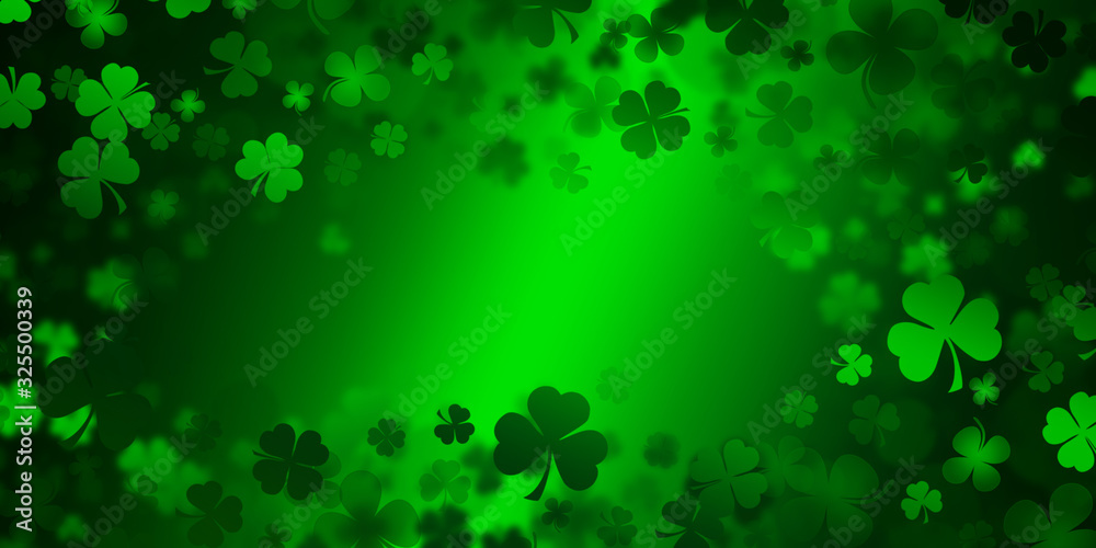 St Patrick's day illustration, clover leafs rotating on the green background St Patrick's day illustration, clover leafs rotating on the green background