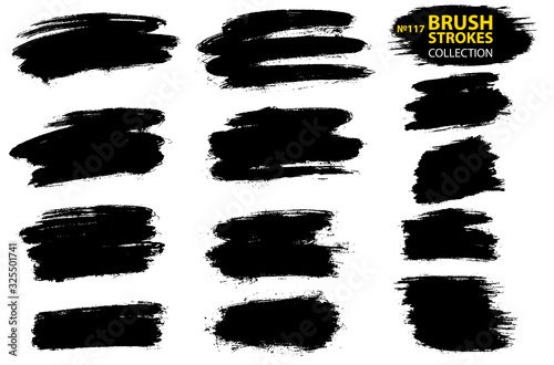 Vector black paint  ink brush stroke  brush  line or texture. Collection of black paint  ink brush strokes  brushes  lines  grungy. Grunge backgrounds. Isolated on white background