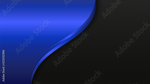 Metal background with blue waves. Black and blue metallic background