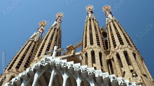 BARCELONA, SPAIN - August 6, 2019: Exterior view of Sagrada Familia Cathedral 4K photo