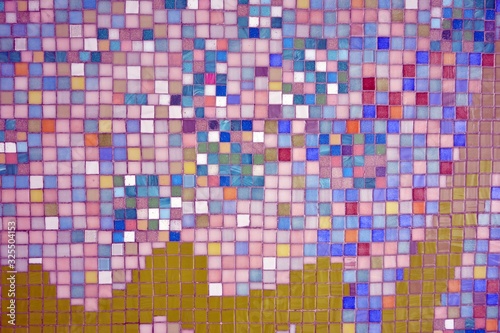 Colorful mosaic glass tile wall. Unique mosaic pattern. © Grand Warszawski
