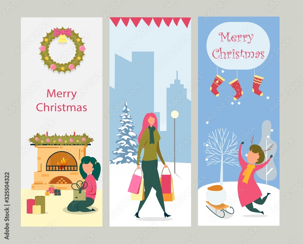Set Greeting Cards, Flyers, Merry Christmas Banner