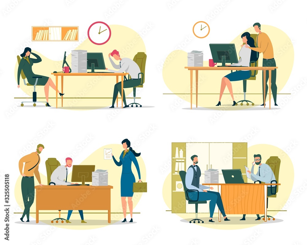 Business Situations Flat Vector Illustrations Set Business Situations Flat Vector Illustrations Set