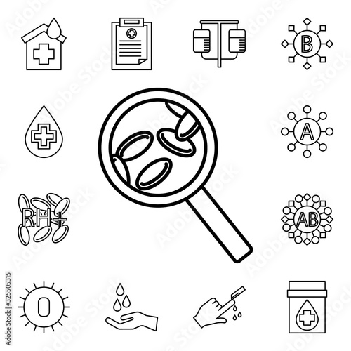 Magnifier pills icon. Blood donation icons universal set for web and mobile
